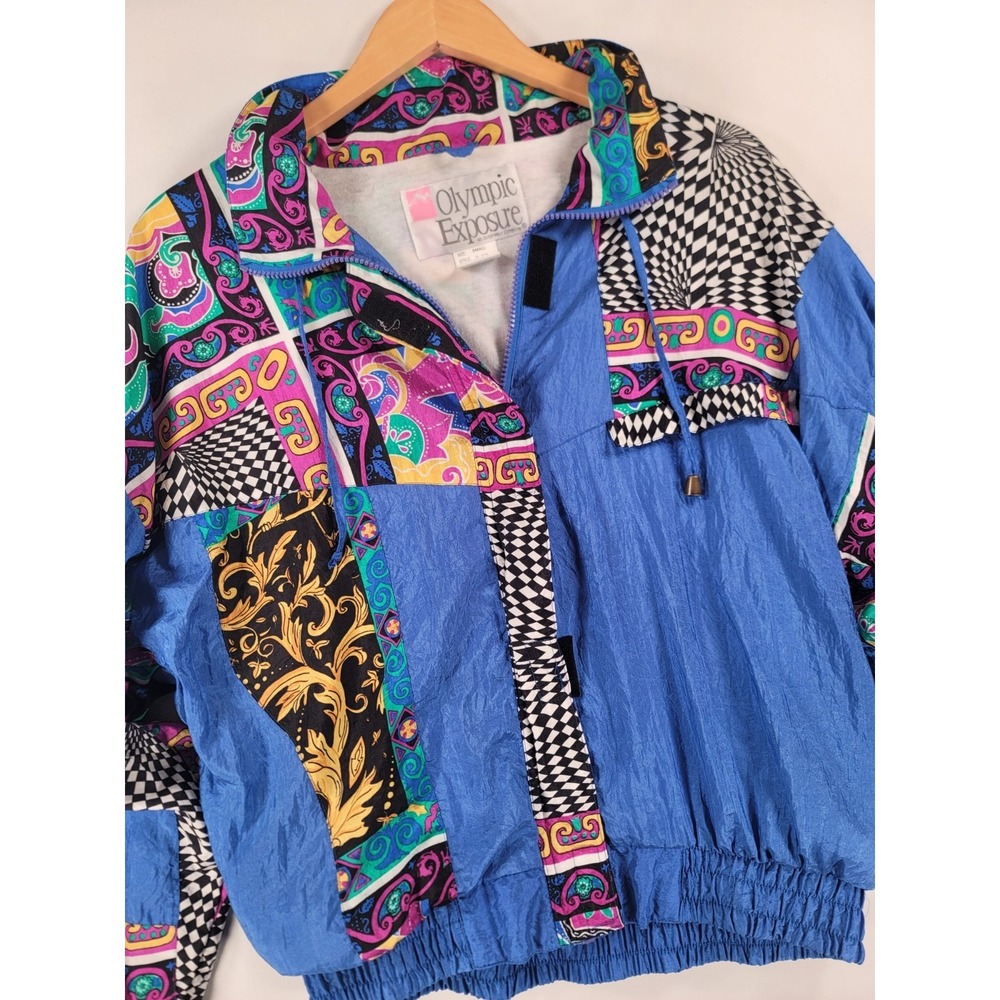 Vintage Olympic Exposure Windbreaker Jacket 90s Abstract‎ Print Small